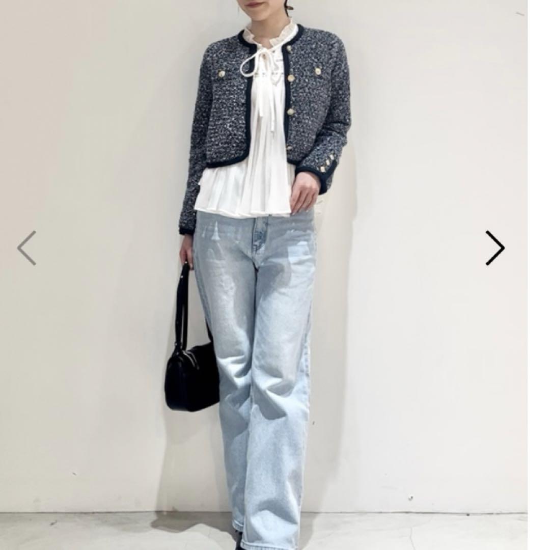 ✨極美品✨25SS SNIDEL スナイデル ツイード ニット カーディガン 紺