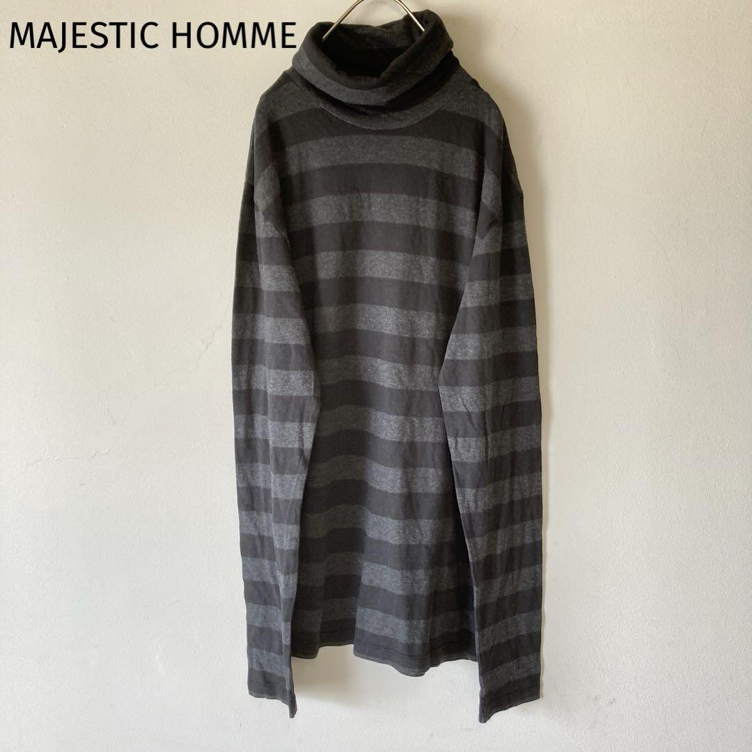 MAJESTIC HOMME タートルネックカットソー　カシミヤ　ボーダー　洒落