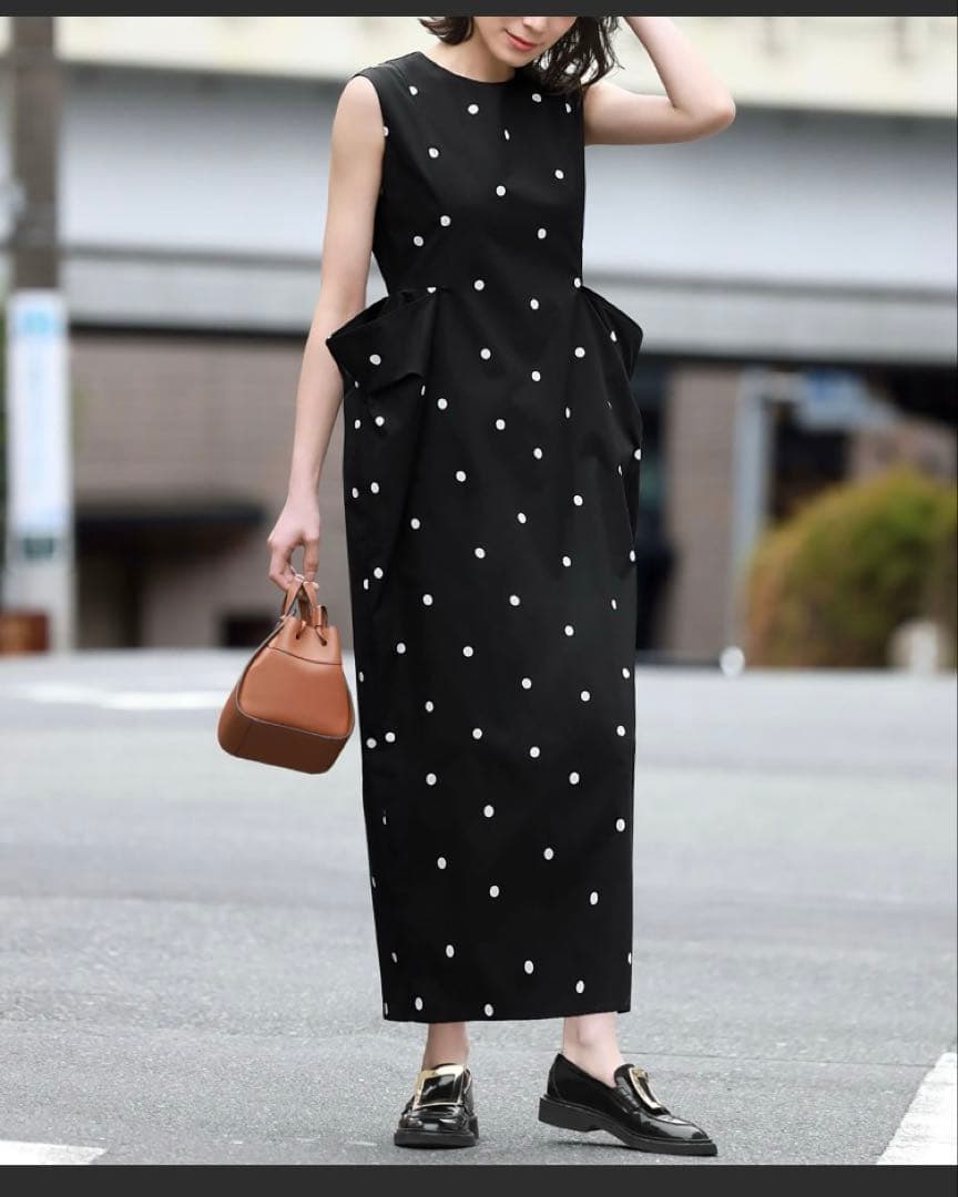 【タグ付き】　ELFRANK ドットプリントロングコクーンワンピース