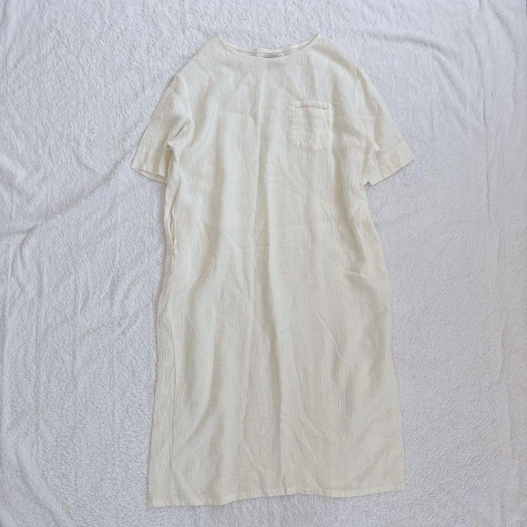 【美品】PUAL CE CIN 半袖ワンピース マキシ丈 リネン100% フリー