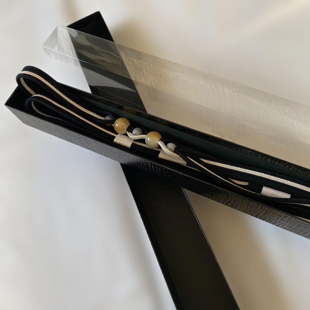 黒と白のストライプ帯締め 玉飾り付き 正絹