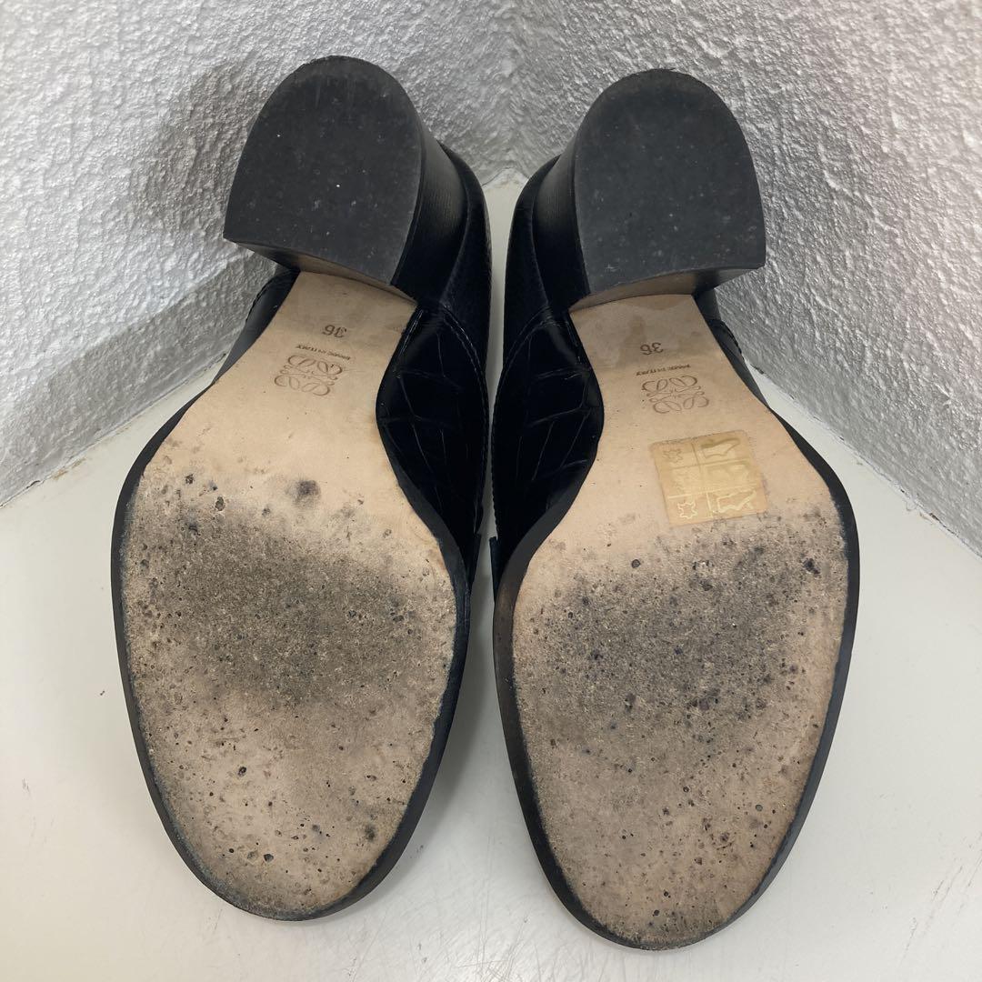ロエベ LOEWE ローファー パンプス ヒール 靴 黒