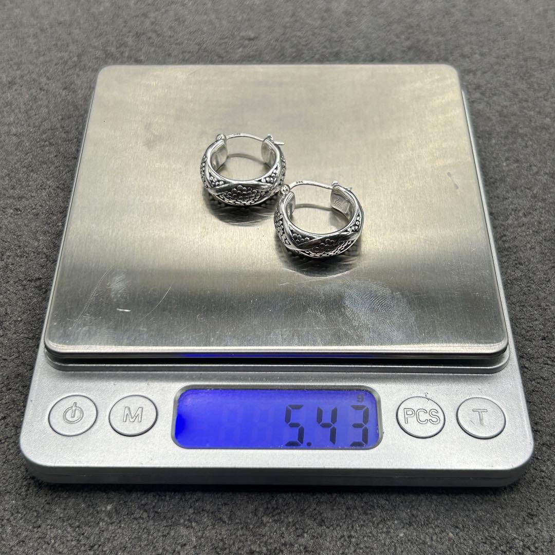 シルバー925 Silver ポイントデザインフープピアス/軽研磨仕上げ/両耳