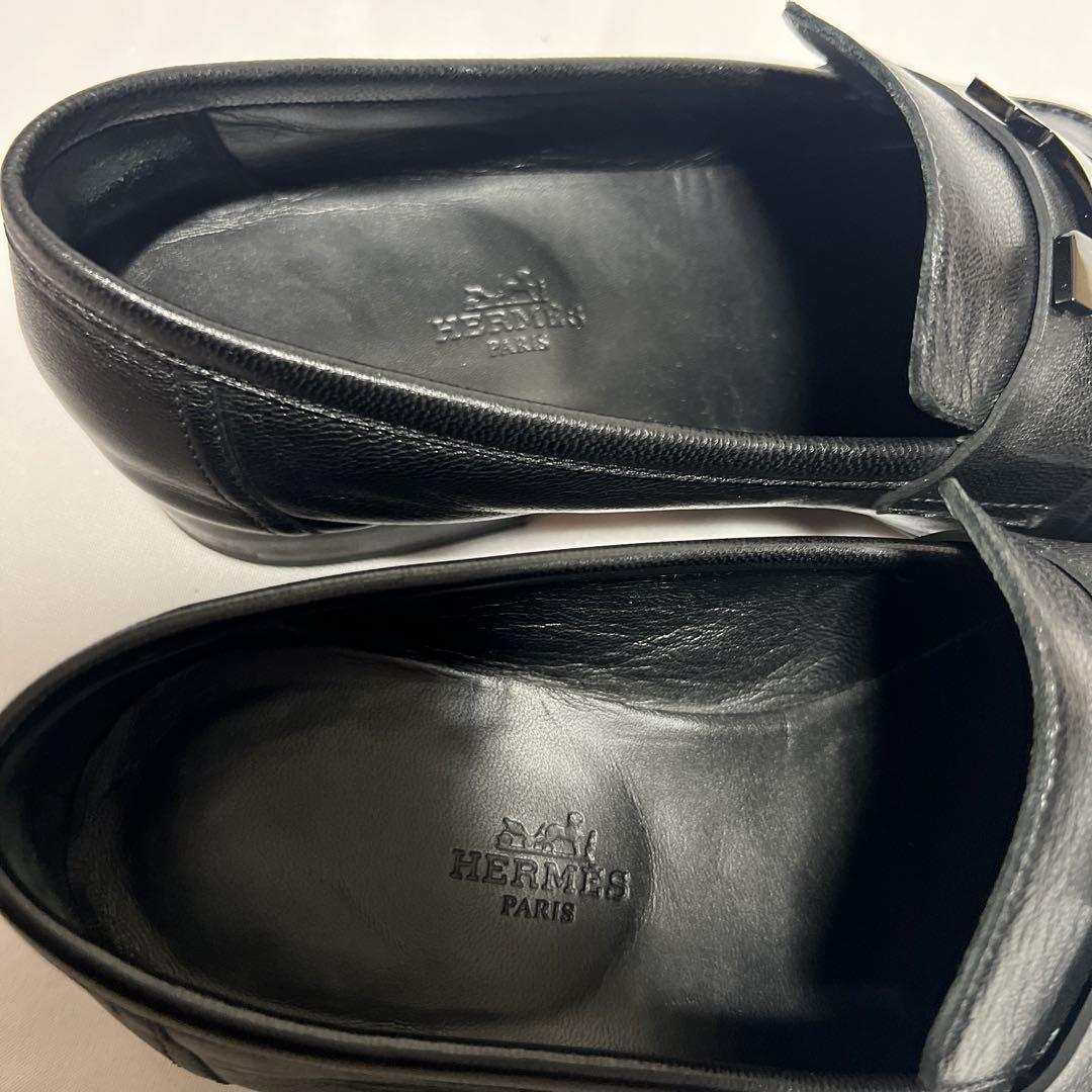 HERMES　エルメス　ブラックHロゴ　Hバックル　レザー　ローファー