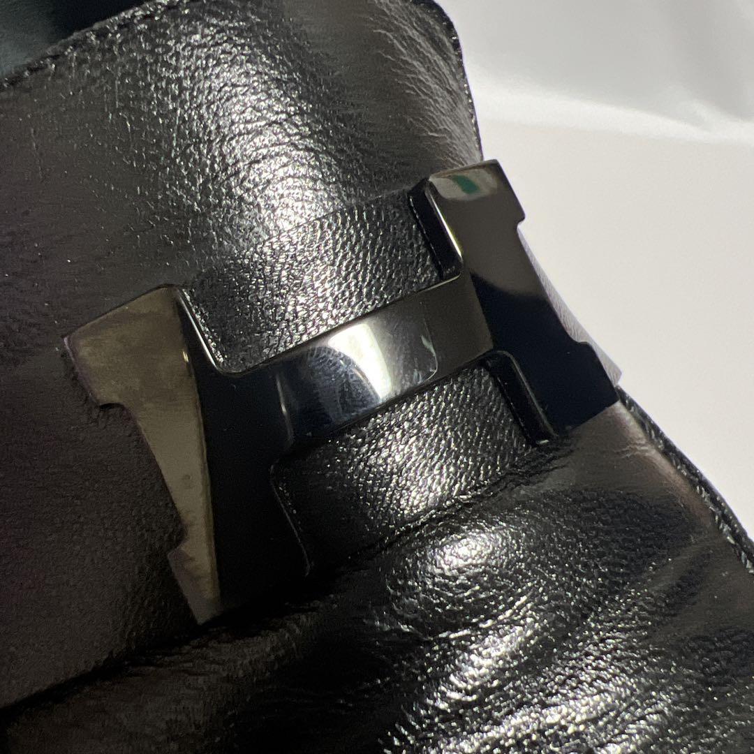 HERMES　エルメス　ブラックHロゴ　Hバックル　レザー　ローファー