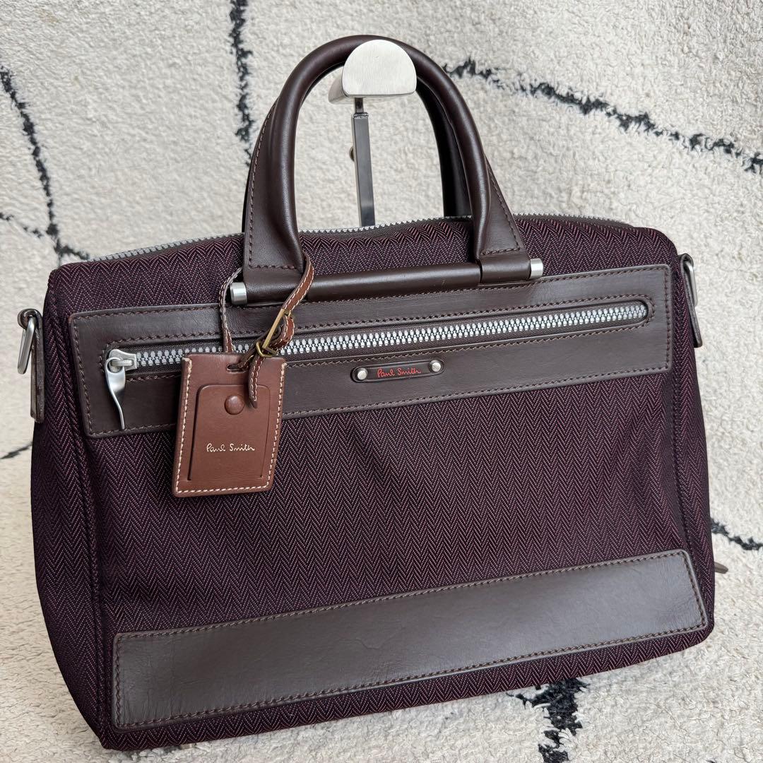ポールスミス ビジネスバッグ ブリーフケース A4可 ブラウンパープル レザーPaul Smith