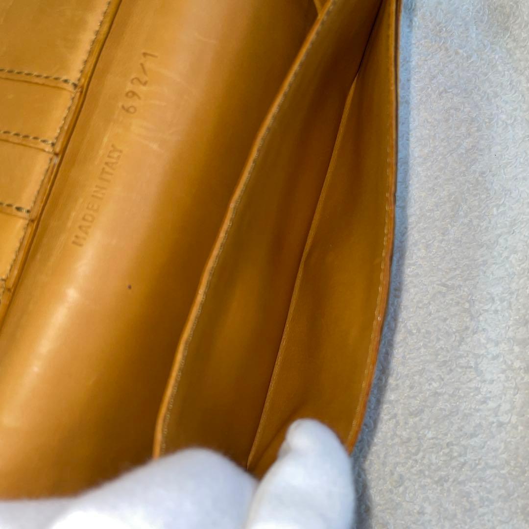 良品 フェリージ クロコ型押し 長財布 二つ折り レザー イエロー 692/1