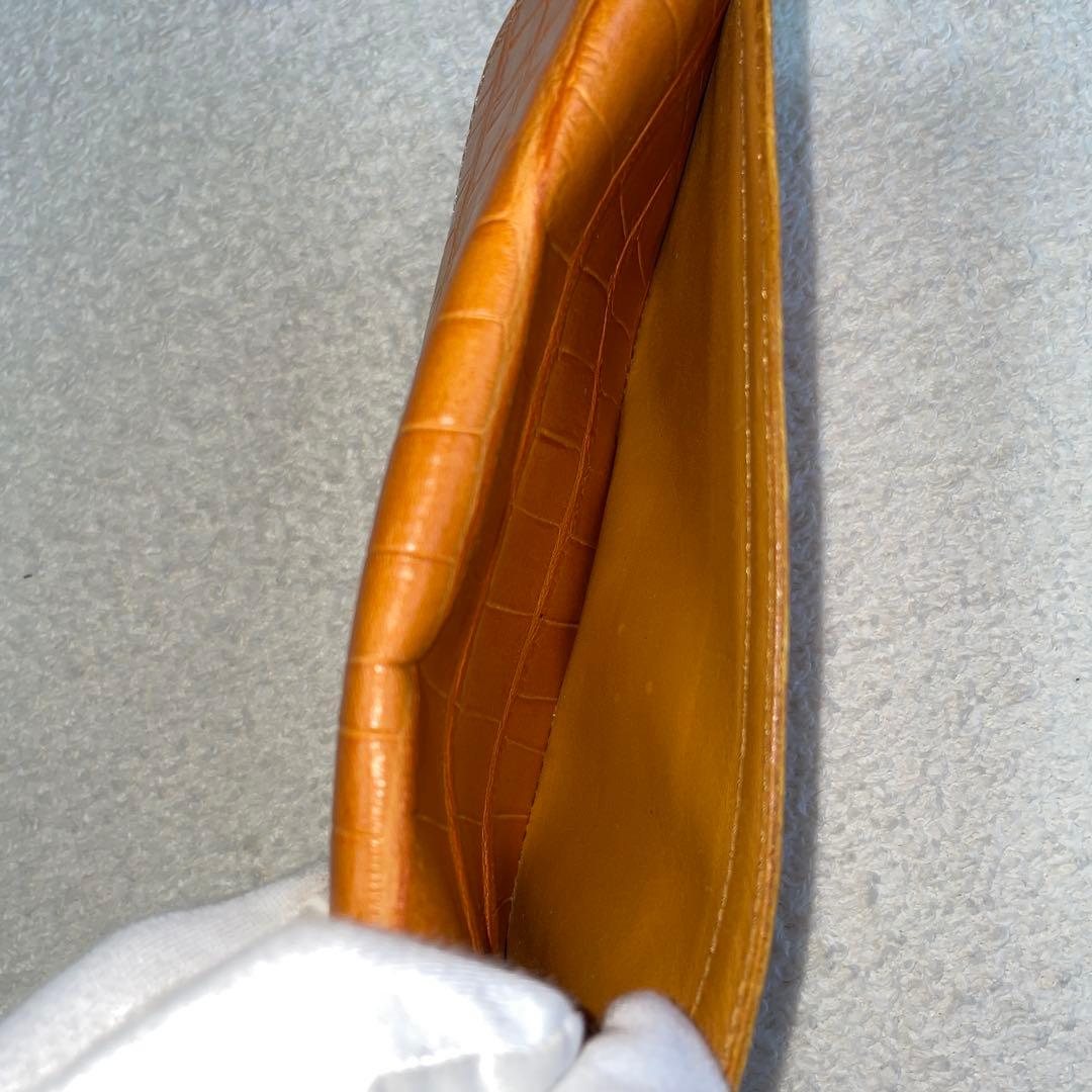 良品 フェリージ クロコ型押し 長財布 二つ折り レザー イエロー 692/1