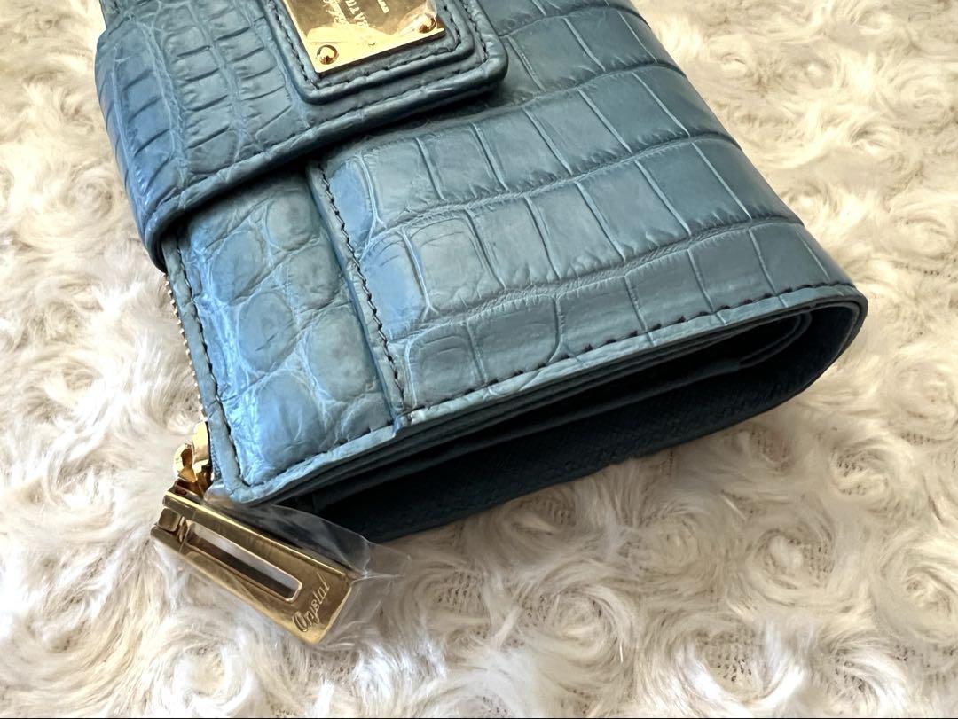 レザージュエルズ　クロコダイル　L字二つ折り財布　ブルージーン レザージュエルズ クロコダイルL字二つ折り財布 ブルージーン