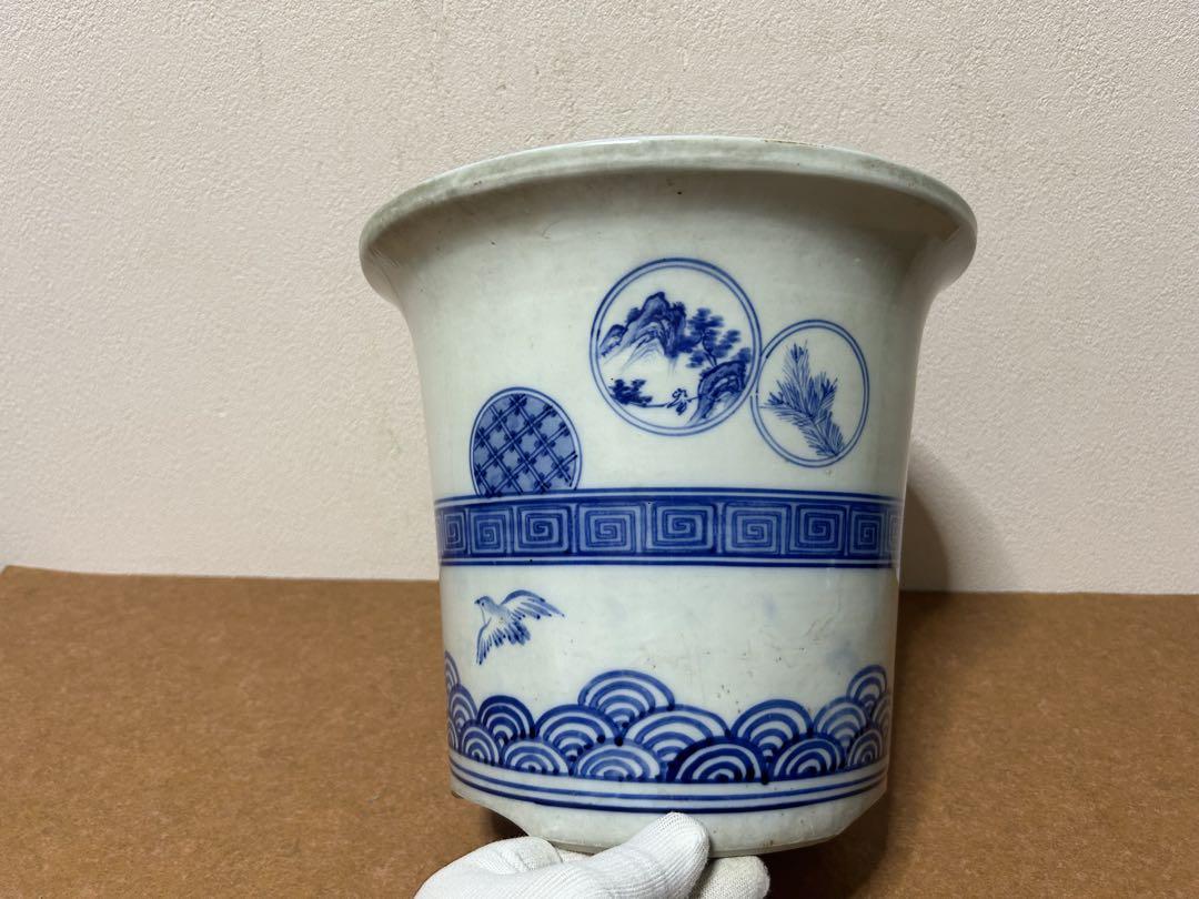 染付け盆栽鉢　小品盆栽　山野草　植木鉢