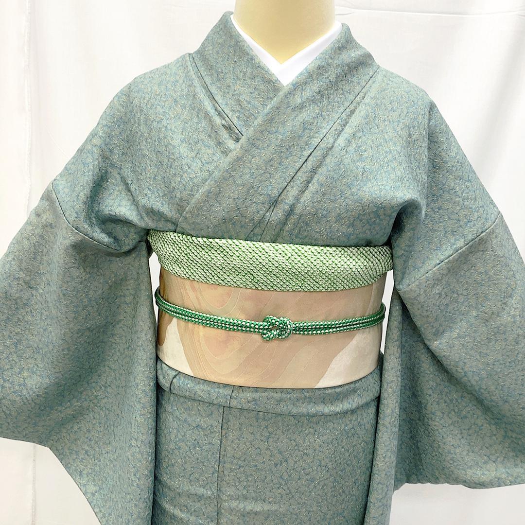 【9180】着物 小紋 正絹 袷 作家物 錆青磁色 142~152cm