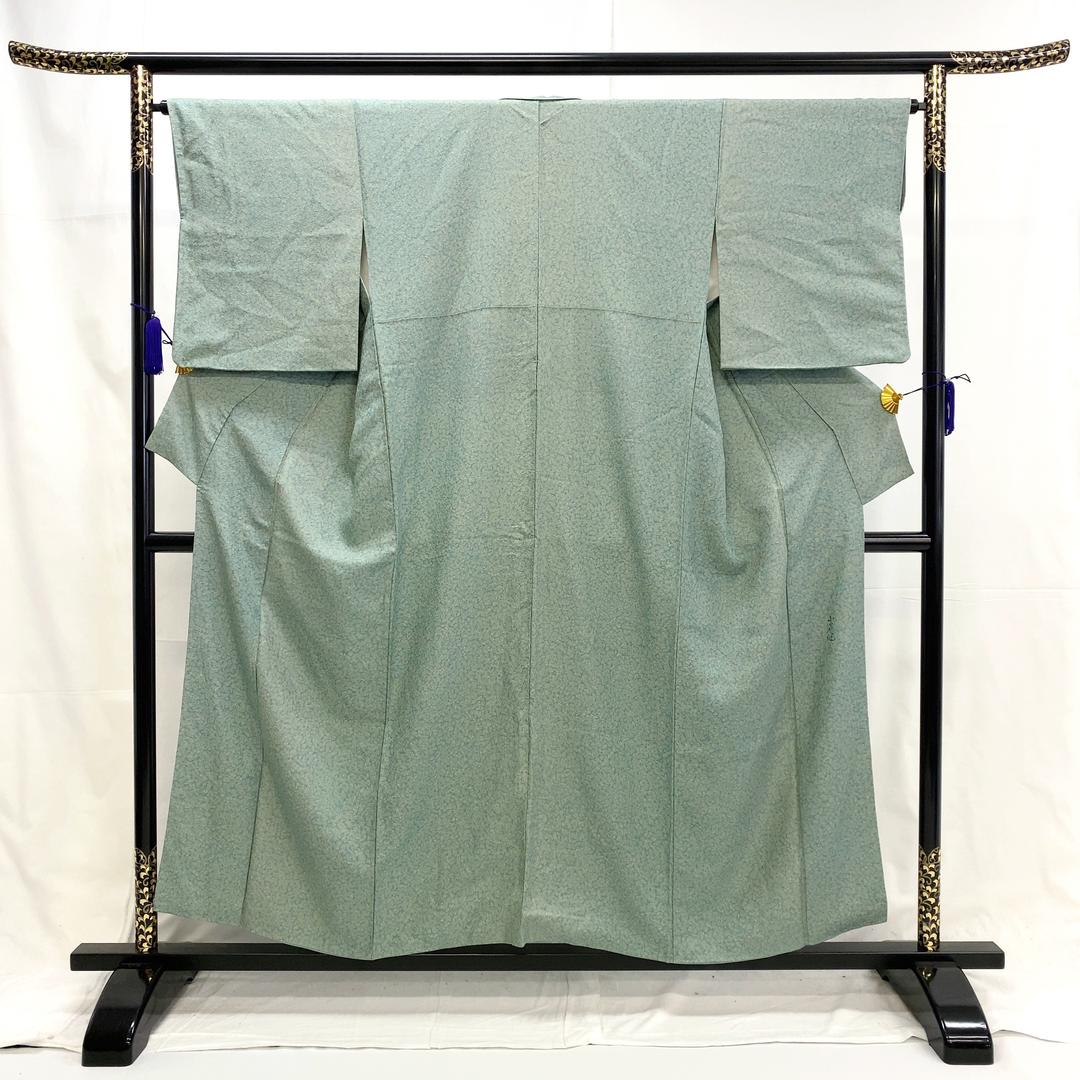 【9180】着物 小紋 正絹 袷 作家物 錆青磁色 142~152cm