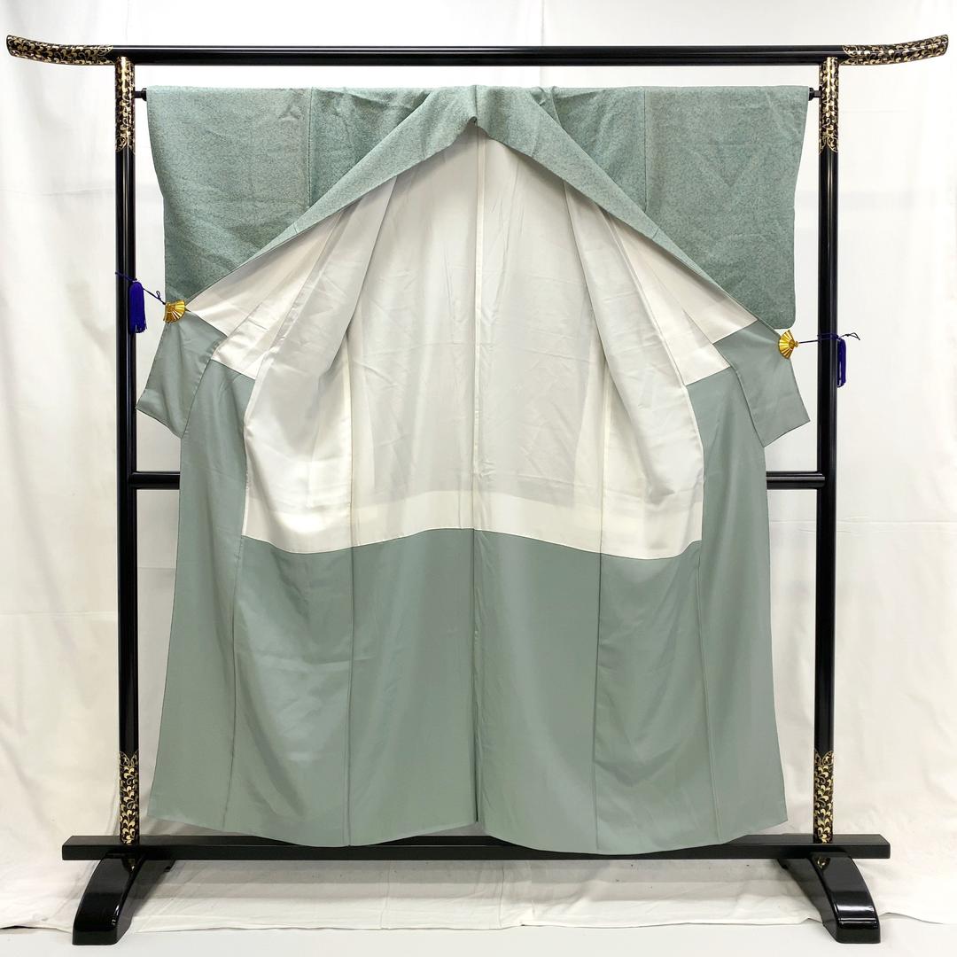 【9180】着物 小紋 正絹 袷 作家物 錆青磁色 142~152cm