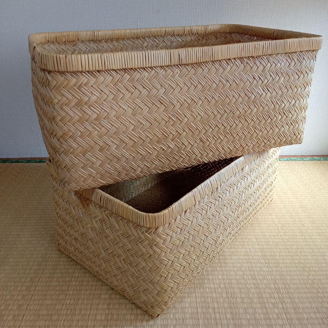 昭和レトロ鳥越すず竹竹細工行李かご大型(65cm)　鳥越竹細工