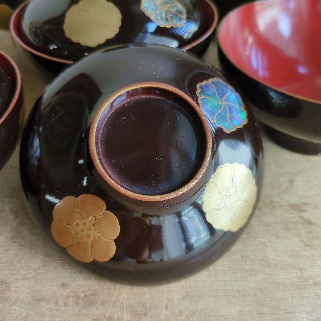 骨董　お椀　螺鈿　蒔絵　蓋付　木製　漆器　アンティーク　5つ〜