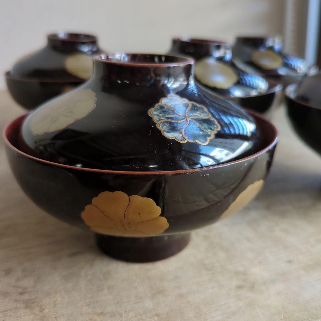 骨董　お椀　螺鈿　蒔絵　蓋付　木製　漆器　アンティーク　5つ〜