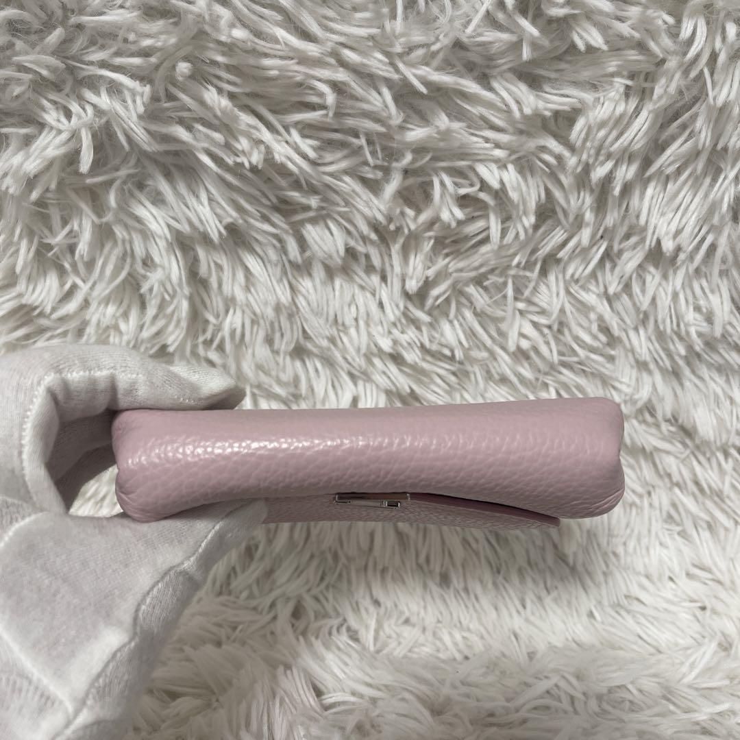 美品)大人気、イアクッチ、折財布、シボ革、人気色、ピンク