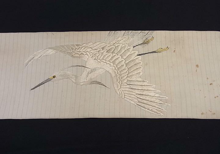 QJLLB 特選古美術　古帯　日本刺繍　アンティーク　九寸名古屋帯