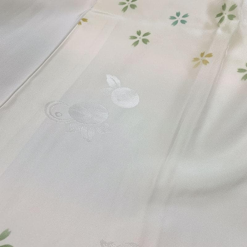 509mu68◆ややふくよか 長襦袢 橘地紋に桜 正絹 半衿付◆美品 509mu68◆ややふくよか 長襦袢 橘地紋に桜 正絹 半衿付◆美品