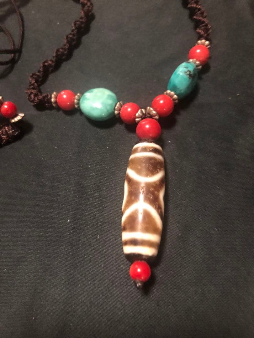 西蔵老礦古代伝承蓮華金剛二眼天珠西蔵風紐ネックレス