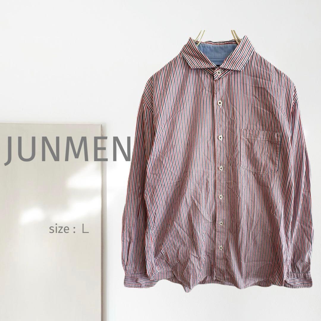 k2099【ジュンメン】ストライプシャツ/美品 大きい 清潔感 おしゃれ 好印象