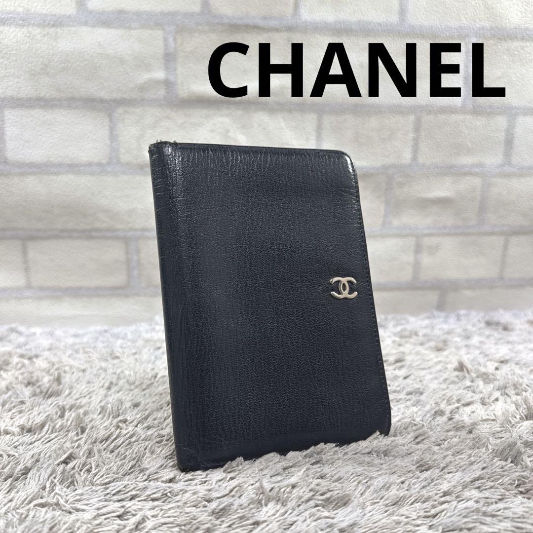 状態考慮 CHANEL シャネル レザー 二つ折り財布 ブラック ココマーク