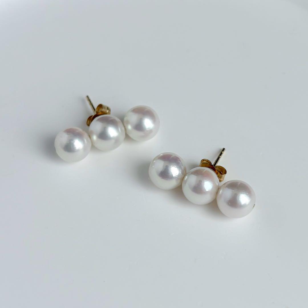 あこや真珠ピアス　3連ピアス　ラインピアス　14kgf アコヤパールNo.189