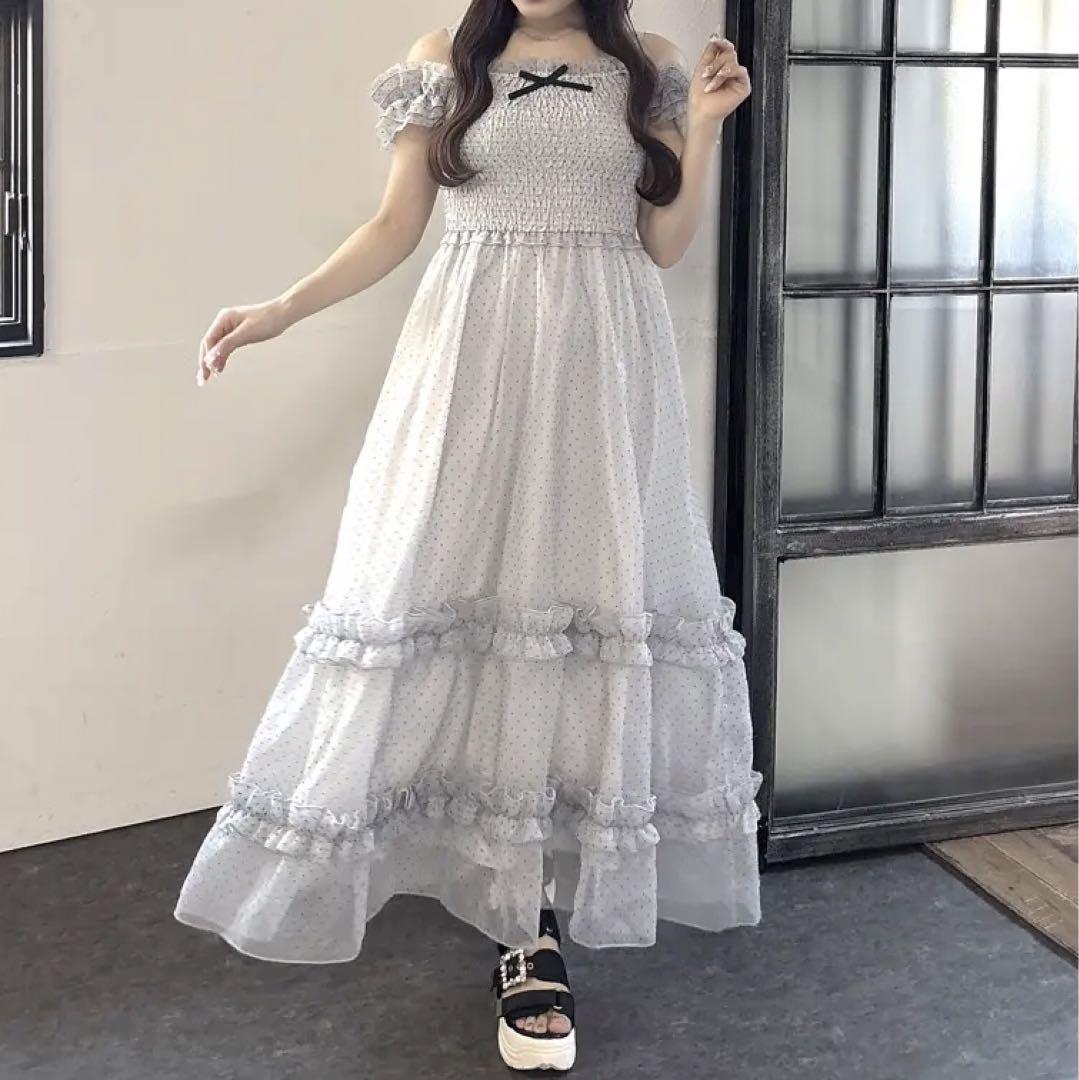 evelyn ドットフリルオフショルOP IGY アイスグレイ　エブリン evelyn ドットフリルオフショルOP IGY アイスグレイ エブリン