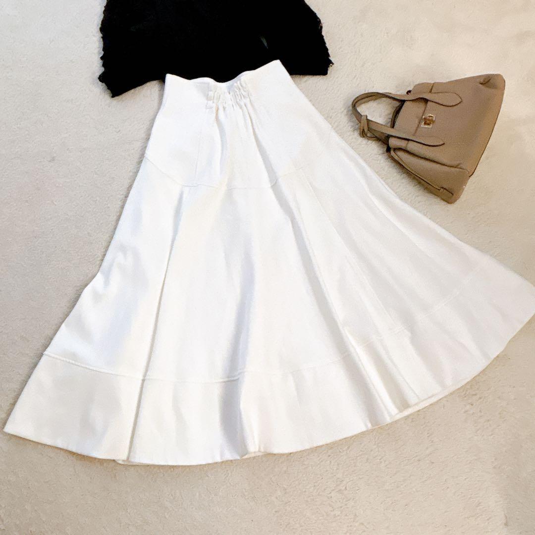 JUSGLITTY ハイウエスト フレア ロングスカート ホワイト サイズ1 M