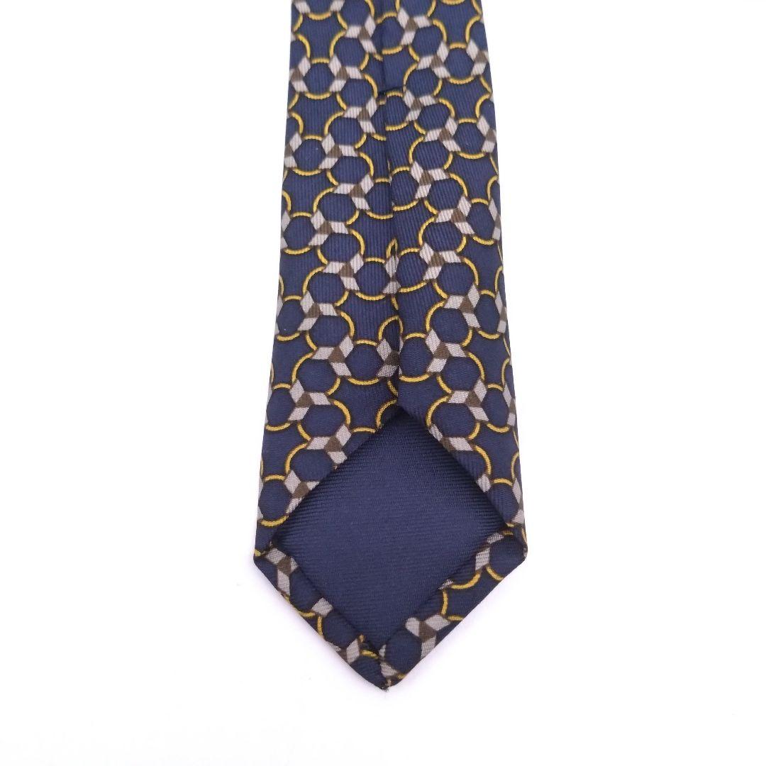 【極美品】HERMES エルメス ネクタイ 総柄 チェーン風 シルク100%