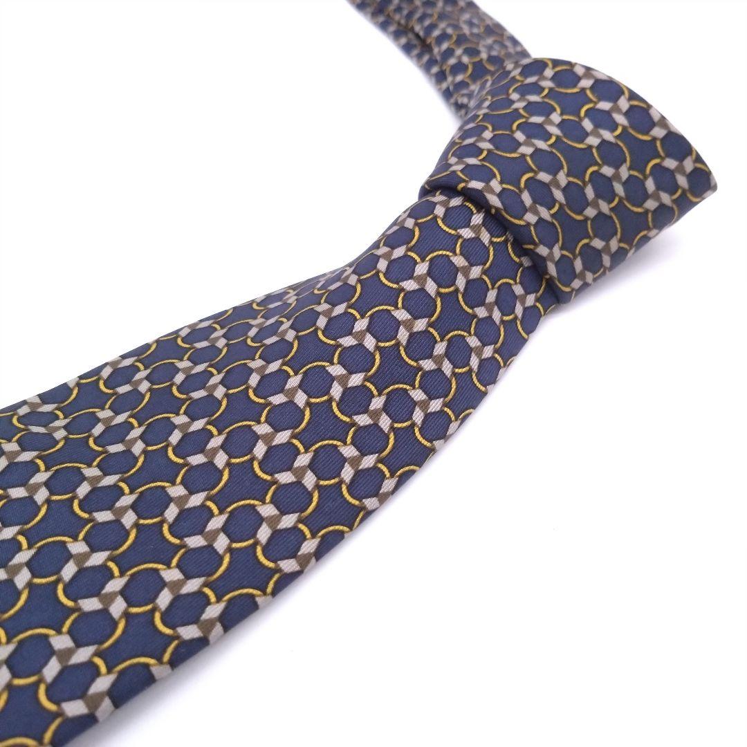 【極美品】HERMES エルメス ネクタイ 総柄 チェーン風 シルク100%