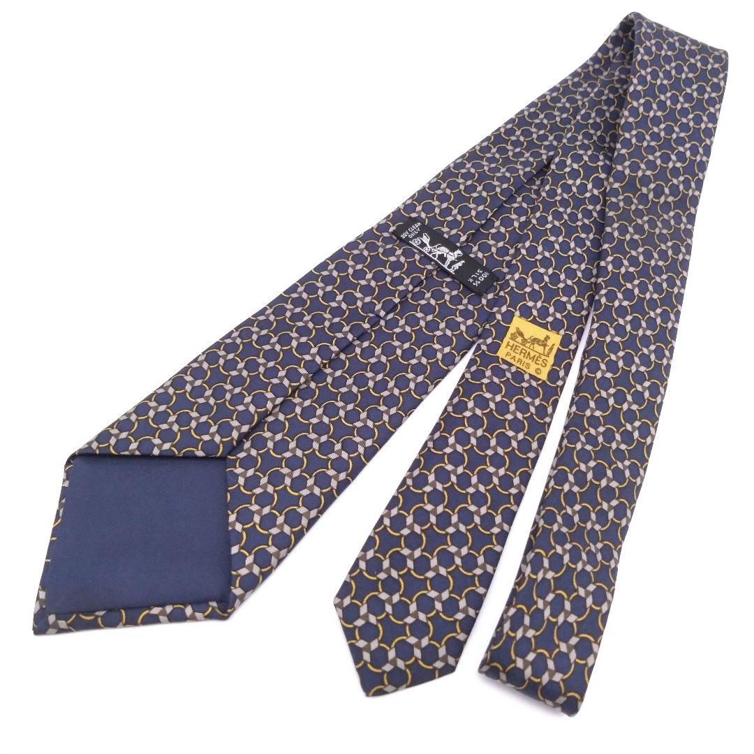 【極美品】HERMES エルメス ネクタイ 総柄 チェーン風 シルク100%