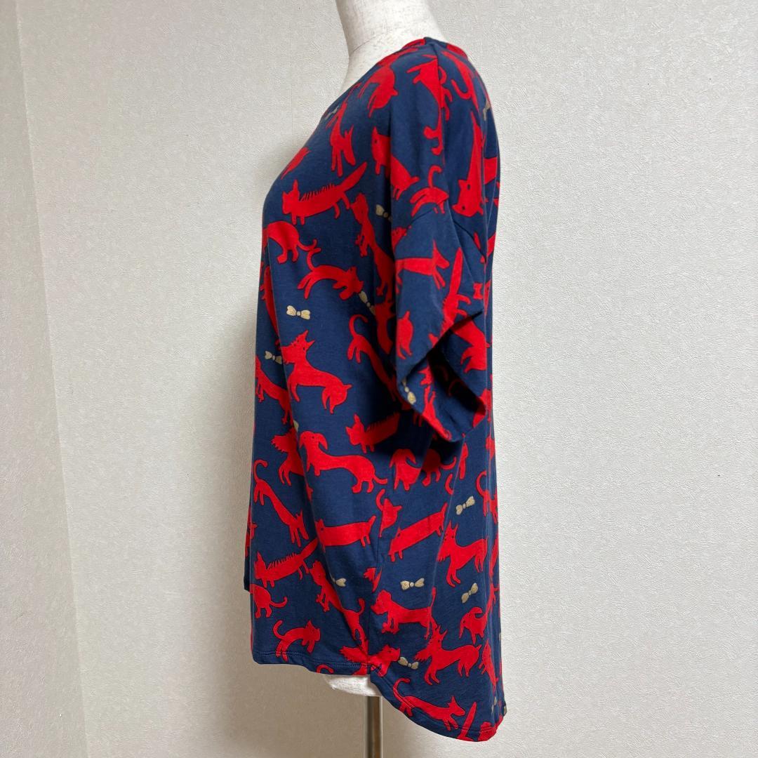 ツモリチサト ネコ柄 ドロップショルダー カットソー Tシャツ
