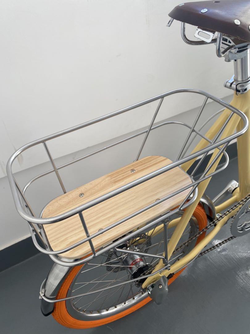 新品未使用 ミニベロ 自転車 アルミ 内装変速 泥除け カゴ 本革サドルグリップ
