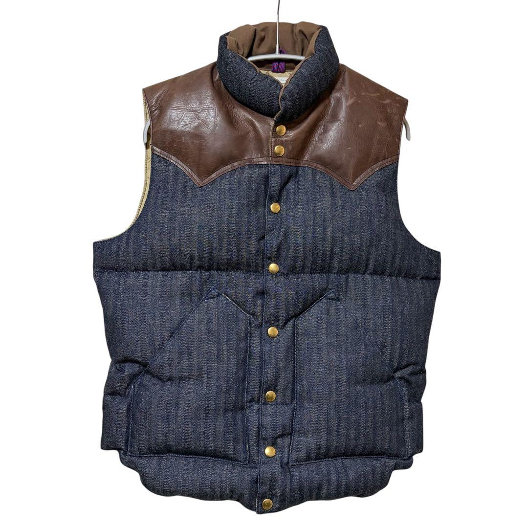 N-533 ウエアハウス ロッキーマウンテン デニムダウンベスト ヘリンボーンM Rocky Mountain Featherbed