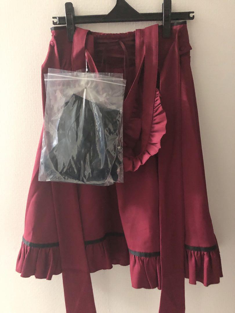 、　宮燈街の飴売り子エプロンスカート　ボルドー