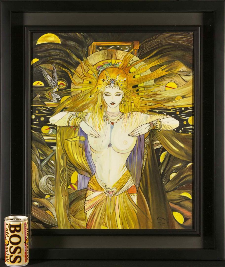天野喜孝　油彩　肉筆『女神の夢』表サイン　裏サイン　F8号　額装　b201
