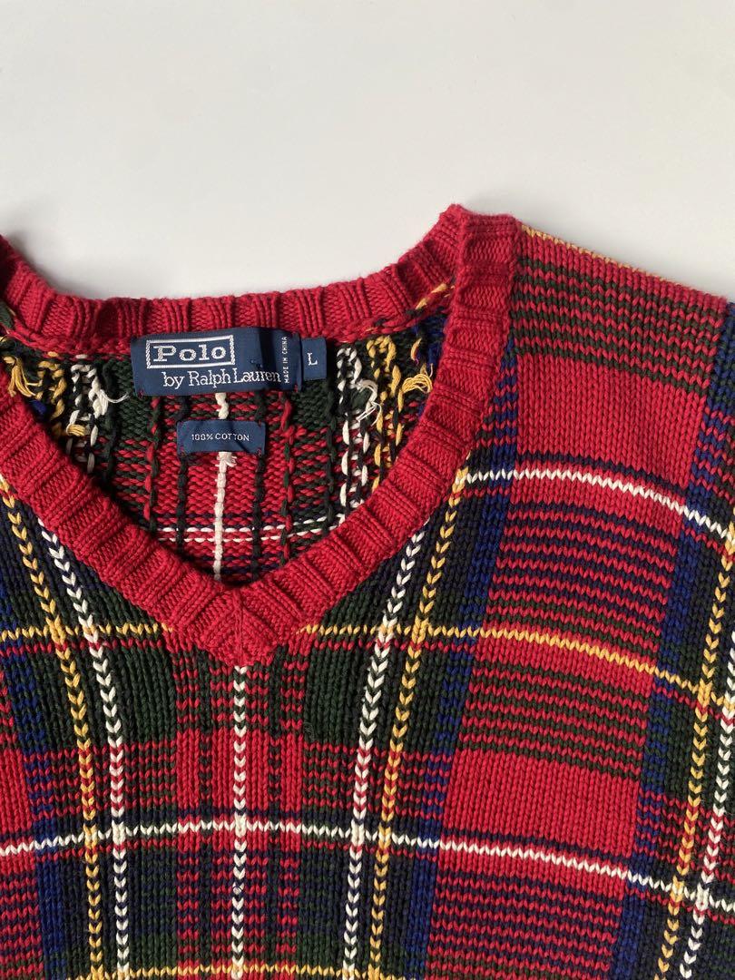 配色◯ 90s Ralph Lauren コットンニット チェック 80s 古着