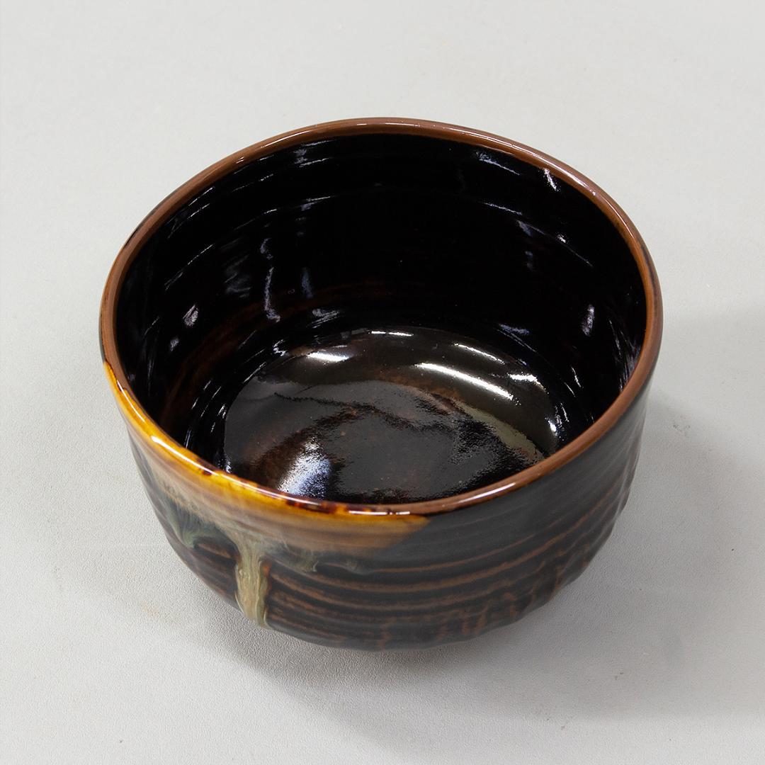 ※ a03　膳所焼 窯元 陽炎園 造 淡海ぜぜ しのぎ茶碗 共箱 茶道具