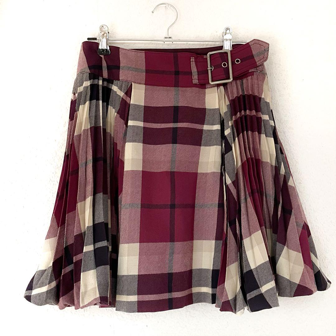 BURBERRY BLUE LABEL チェック サイドプリーツ ミニスカート