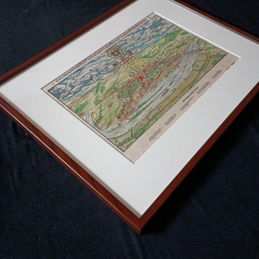 額装品　初期木版画　ミュンスター　トリーア都市景観図　コスモグラフィア 美品