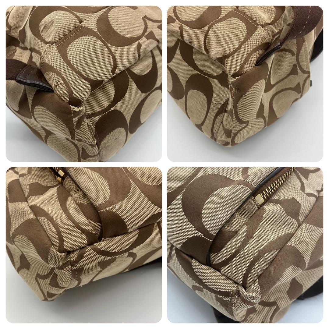 COACH リュック ブラウン ベージュ　シグネチャー 巾着型 F21928