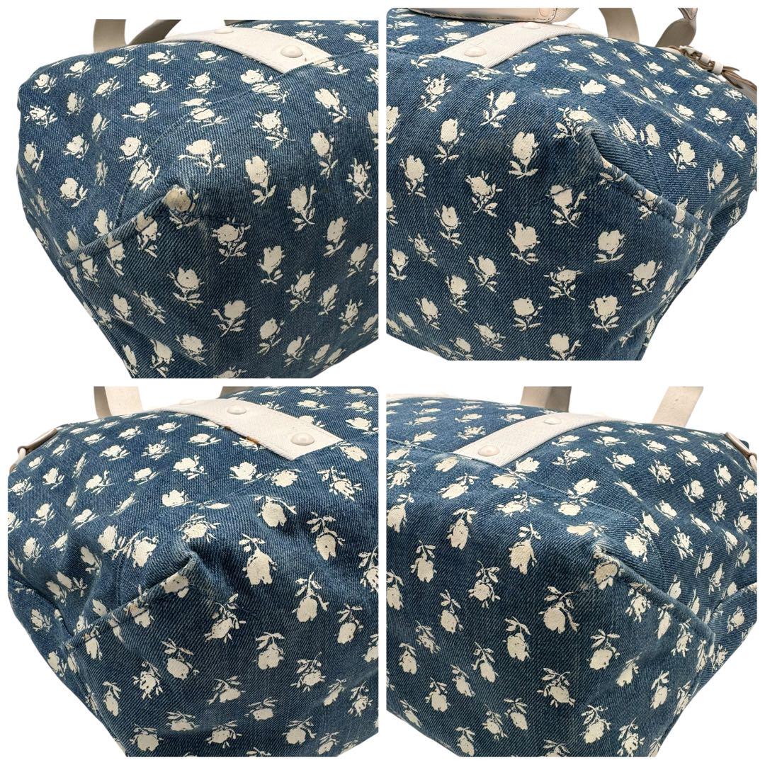 美品 COACH コーチ トートバッグ A4 デニム 花柄 白 肩がけ