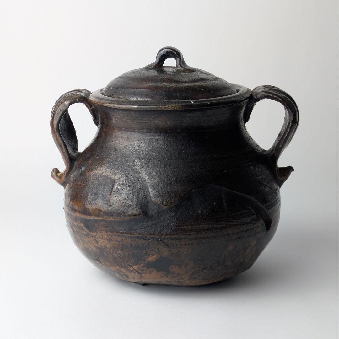 高取焼 耳付水指 共蓋 茶道具 骨董 古美術 アンティーク 高取焼 耳付水指 共蓋 茶道具 骨董 古美術 アンティーク