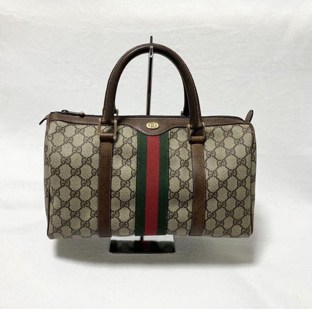 着画あり GUCCI ボストンバッグ オールドグッチ　シェリーライン