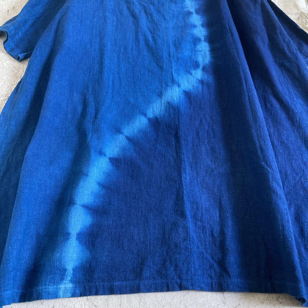 インディゴ染 ゆったりワンピース チュニック コットン タイダイ