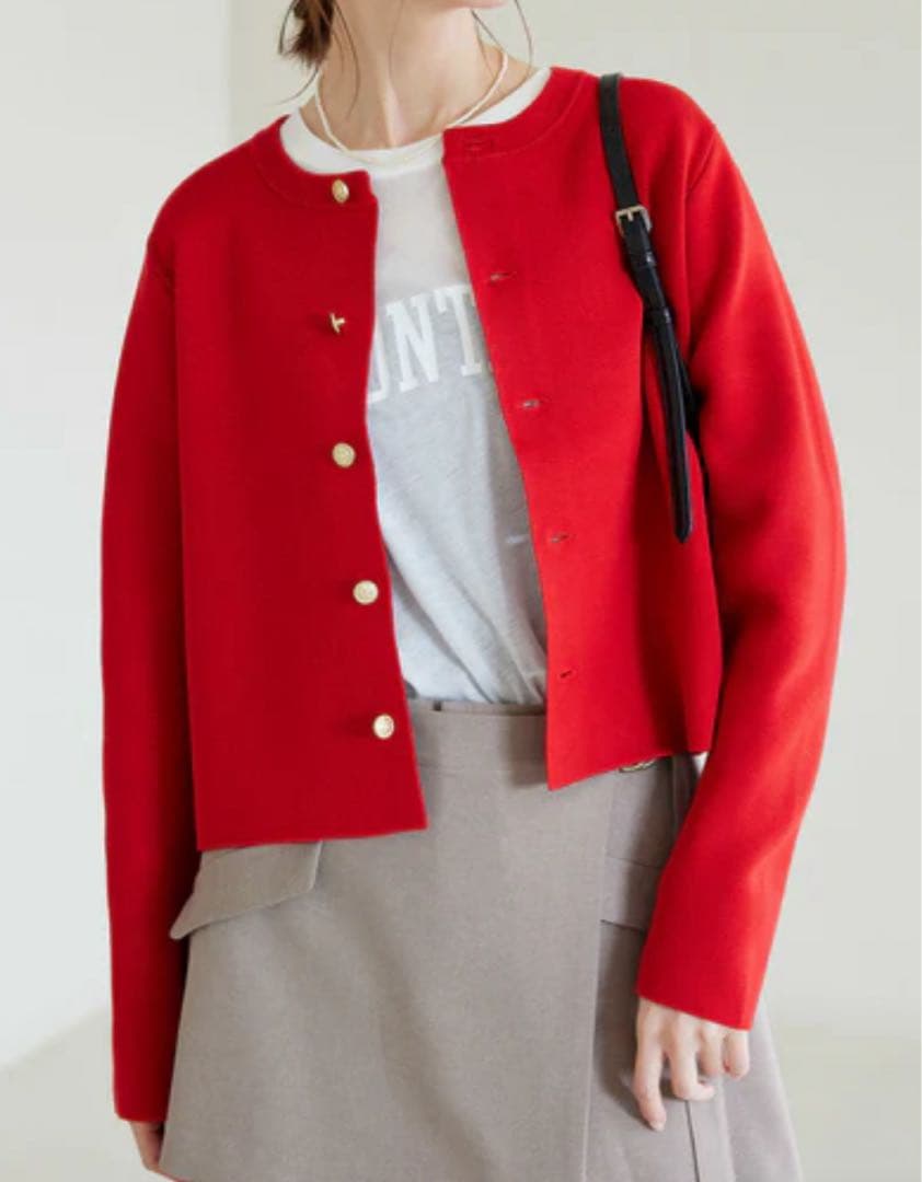 ROPE PICNIC【38】ミラノリブカーディガン レッド　春秋　金ボタン