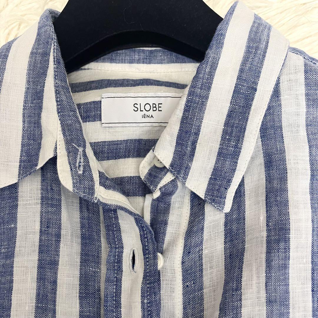 ✨美品✨ スローブイエナ　23SS リネン100% ストライプ　シャツ　ブルー