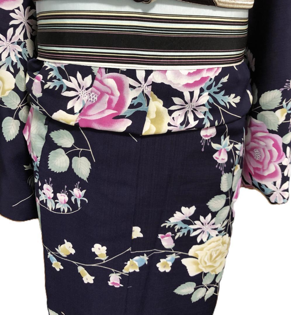 着物30　撫松庵　薔薇と芙蓉単衣着物・浴衣　セオアルファ　身丈１６７裄丈６８