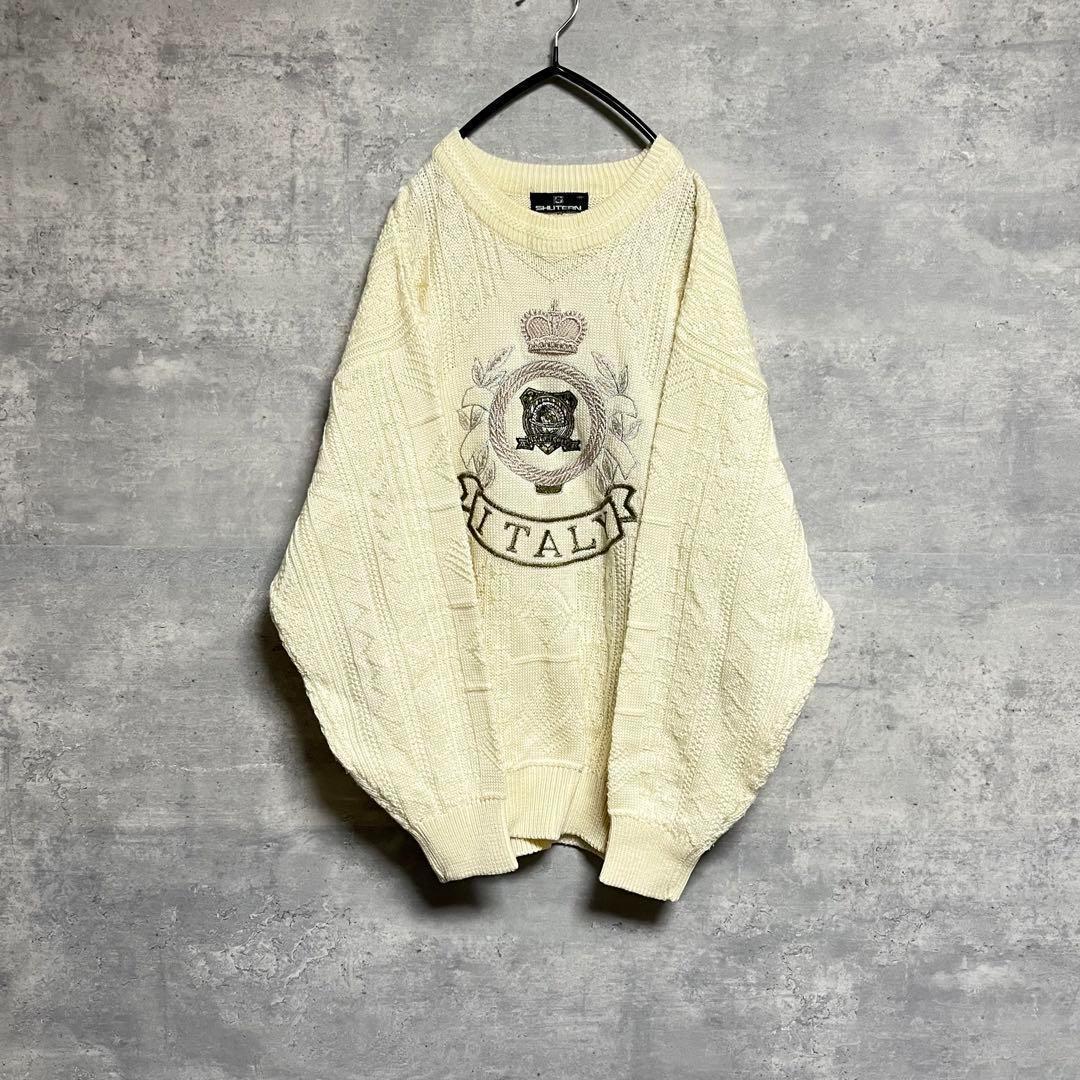 No.1353 VINTAGE ニット セーター 総柄ニット フロントデザイン